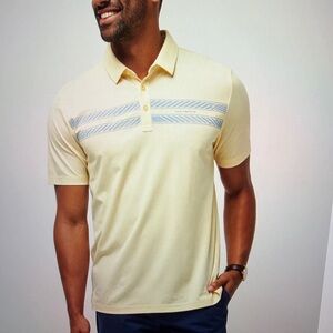 Travis Mathew Pale Yellow Polo with Blue Chest Stripes